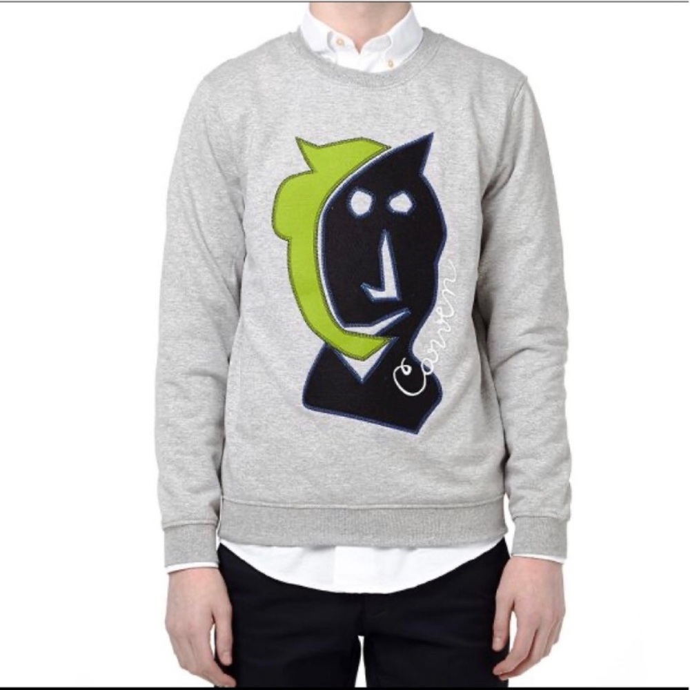$650 Carven Mottled Grey Molleton Vallauris Embroidered Sweatshirt Fleece Mask L